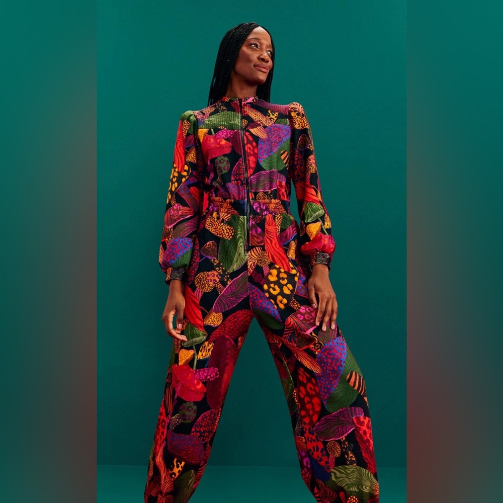 NWT Farm Rio Leopard Mushroom French Terry Jumpsuit